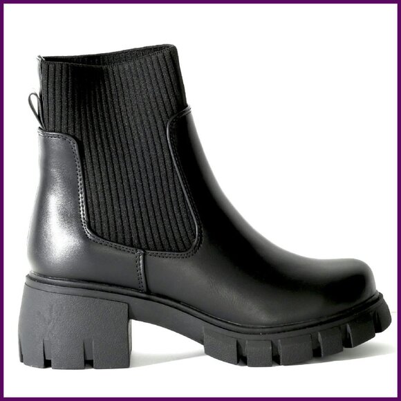 Platform Ankle Boots Elastic Chunky Block Heel Chelsea Booties Lug Sole - Picture 1 of 6